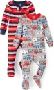 Bērnu vieta Baby Boys' un Toddler Snug Fit 100% Kokvilna Zip-Front One Piece Kājās Pajamas 2-Pack