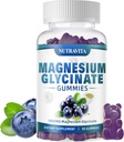 Magnesium Glycinat Gummies 1000mg med Magnesium L- Threonat, Chelated Magnesium Kalium Complex tillæg med VitD, B6, CoQ10, Calcium, Supports for Memory, Calm, Mood - 90 Gummies Blueberry