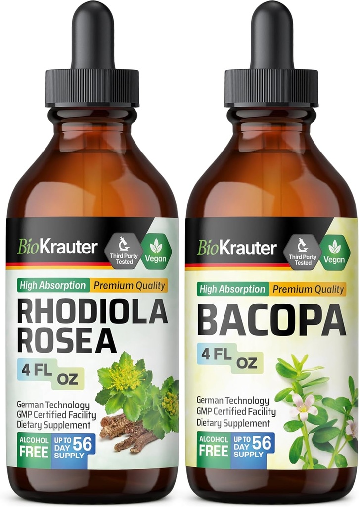 BIO KRAUTER Rhodiola Rosea Tincture 4 Fl. Oz. " Bacopa Tincture 4 Fl. Oz.