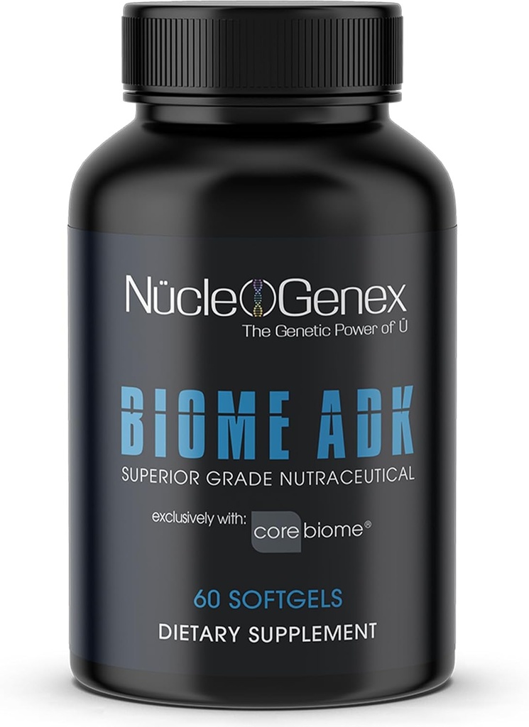 Biome ADK - Gut Health & Energy Boost Dodatek s CoreBiome Tributyrin - Podporuje Gut bariéra, Mitochondriální činnost, Zdravá váha & Flora bilance - 1-3 Kapsle Daily - 60 Počet