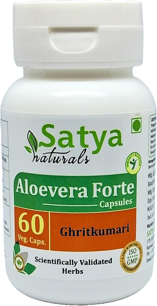 Cápsulas de Aloevera Forte 500 mg. 60 Veg. Cápsulas de Aloevera (Ghritkumari) Extrair Cápsulas para Homens e Mulheres □ Fornecimento de 1 mês □ Suplemento/Remédios de ervas ayurvédicas (1 Frasco de 60 Cápsulas)