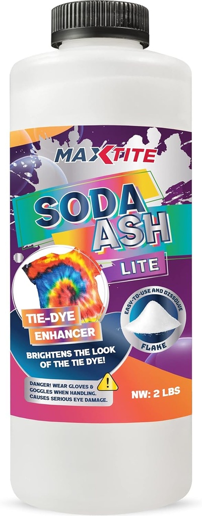 MAXTITE Soda Ash Lite (2 lbs) - 100% чист натриев карбонат - мияща се сода, вратовръзка Die, pH Explorer и повече - HDPE контейнер w/Resalable Child Resistant Cap
