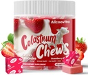 Bovine Colostrum Chews Supplement with probiotiká for Gut Health, Bloating, Immune Support, Koža, rast vlasov a krásy - Jahodová chuť (60 Servings)