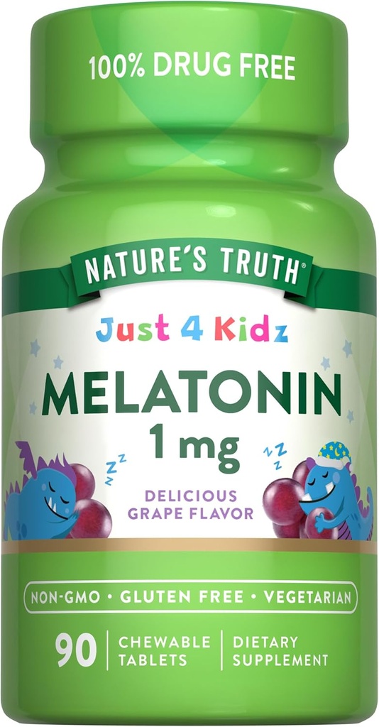 Thiên nhiên's Truth Kid Melatonin Chewts 1mg  300 Flavor [Không-GMO], & Gluten free Append