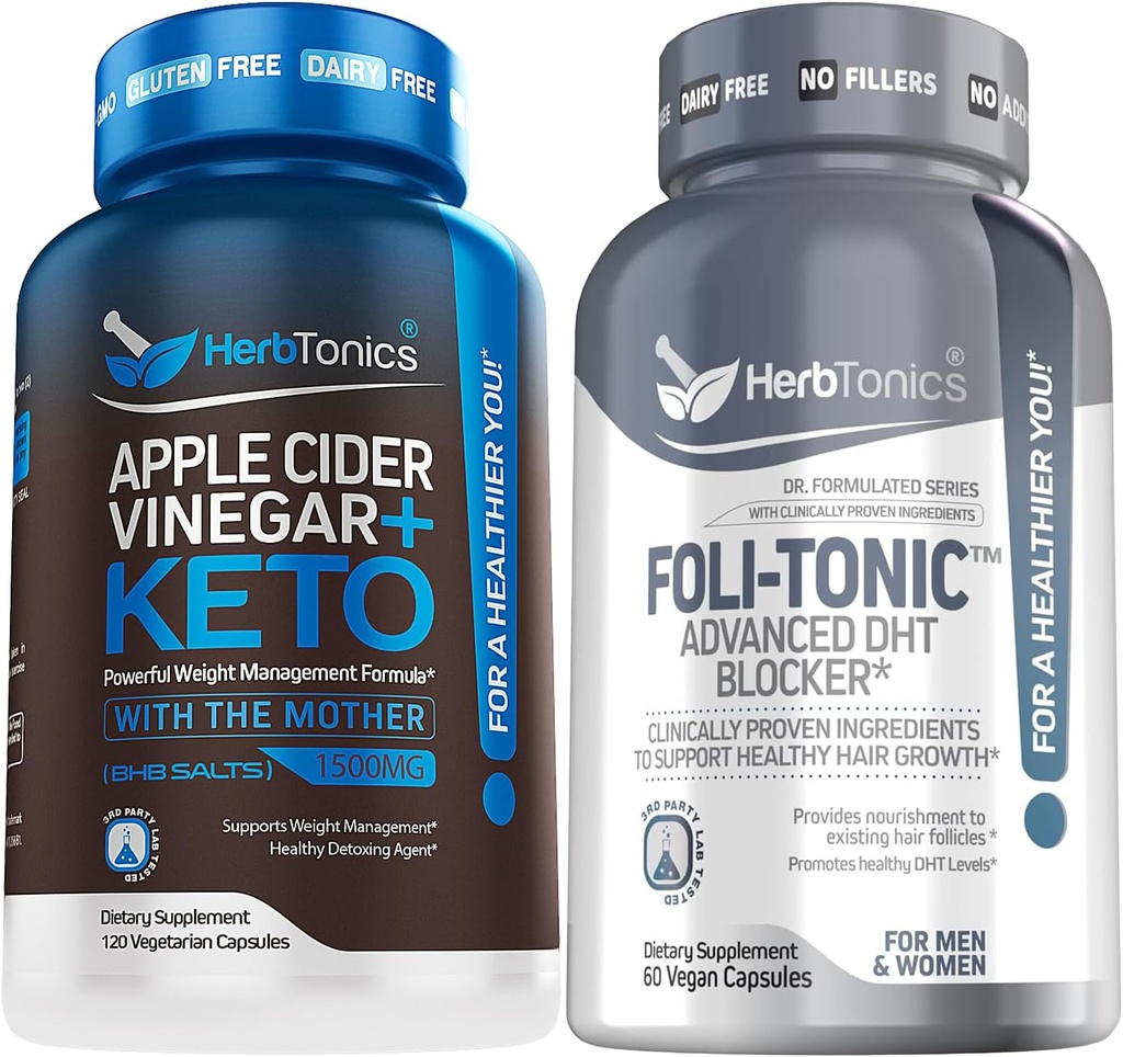 Herbtonics Apple Cider Act Capsules Plus Keto BHB, 124; riebalų degiklis & Weight Loss papildas moterims & vyrams - Foli- Tonikas DHT Blocker & Plaukų nuostolių papildas