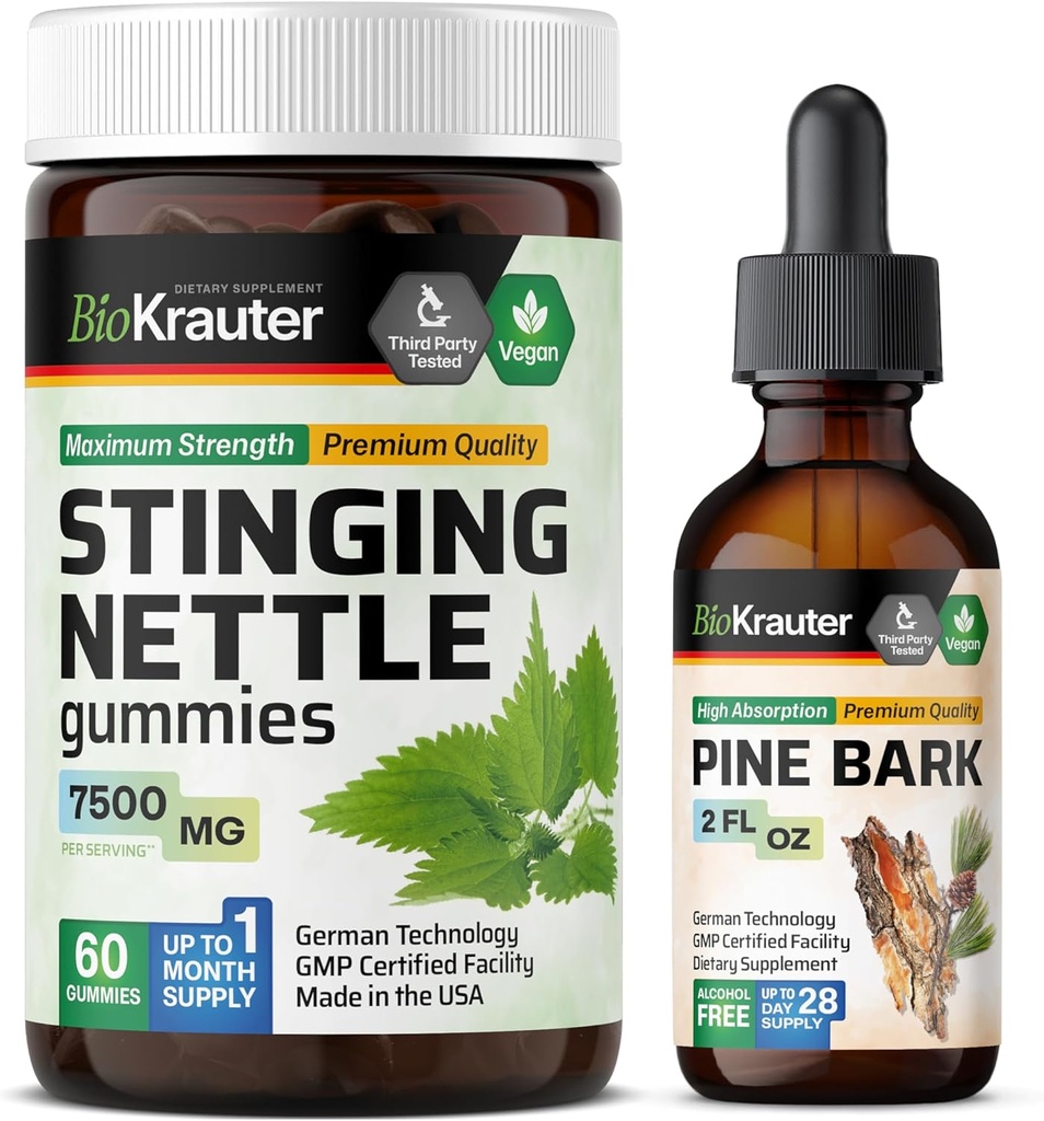 BIO KRAUTER Stinging Nettle 60 Gummier & Pine Bark Tinktur 2 Fl. Oz.