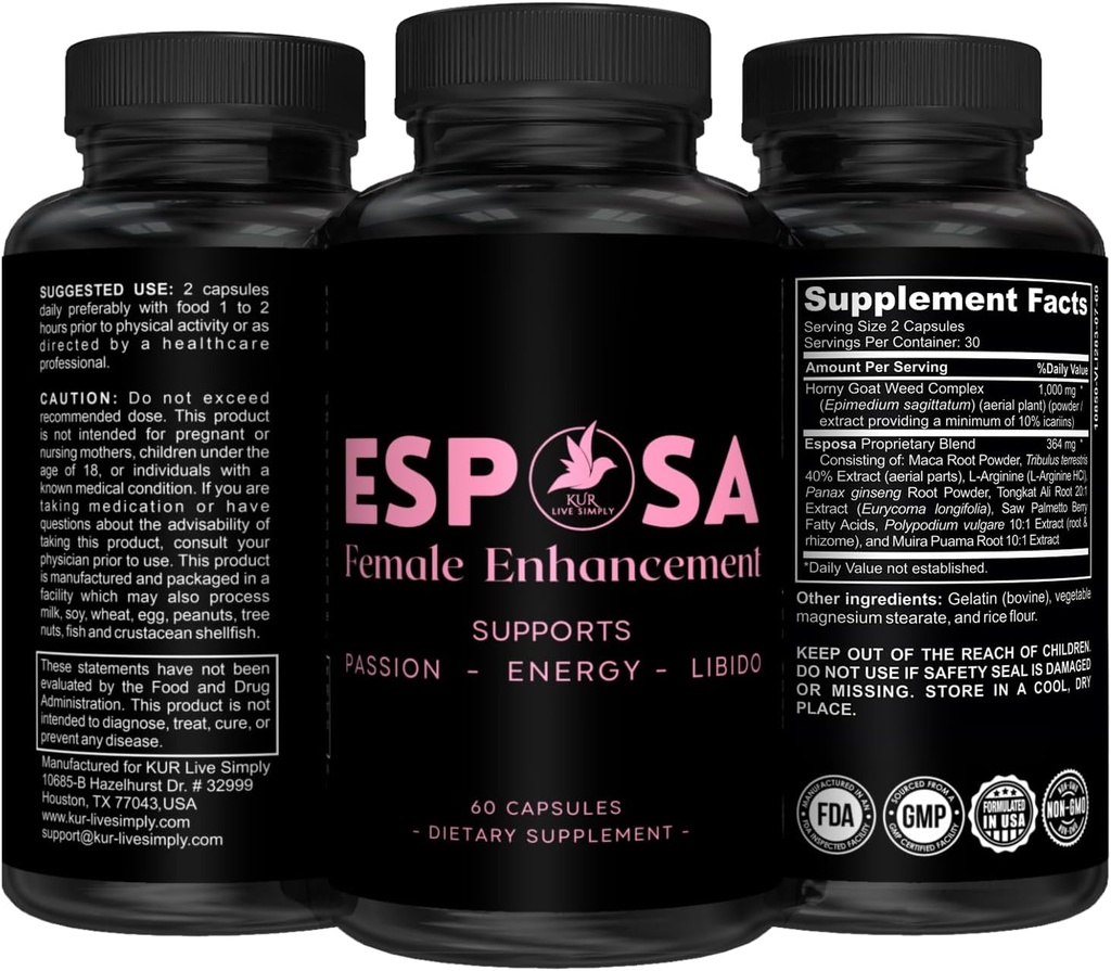 Esposa Kadın Libido ATM for Women – Reignite Passion, Energy & Hassasity, Boost Mood & Desire - ABD'de Gerçekleştirilmiş Pills – Horny Goat ile 60 Capsules