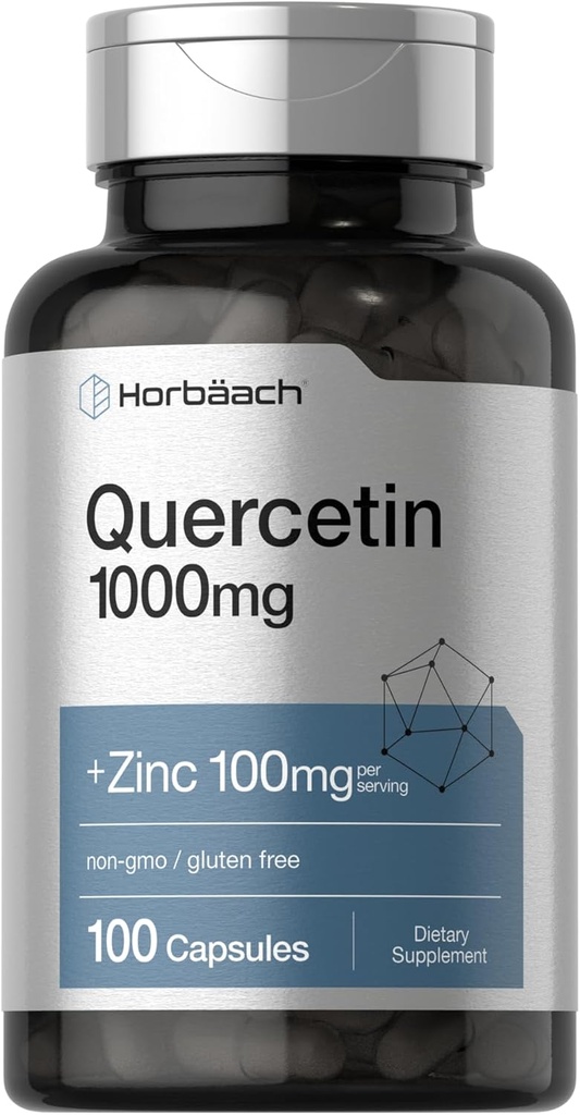 Horbäach Quercetin 1000mg Kapsle 124; s 100mg zinku 124; 100 Počet 124; Non- GMO, gluten zdarma dodatek 124; High potency Formule
