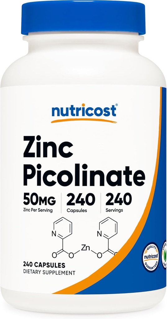 Nutricost 아연 Picolinate 50mg, 240 채식 캡슐 - 글루텐 무료 및 비 GMO (240 모자)