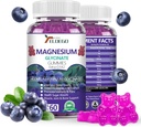 Magnesium Gummies 600mg per Serving-Magnesium Glycinate 400mg en Magnesium Malate 200mg, Extra K2 & D3, Hoge Absorptie Magnesium Supplement voor Slaap, Stress Relief, Zenuwondersteuning, Blauwe bessen(60 CT)
