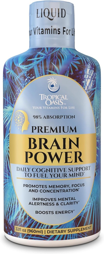 Oasis Tropical - Brain Power 126; Liquid Nootropic Supplement - Promoses Mental Clarity, Focus, and Memory Retention (Unflashed, 32 Servings)