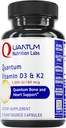 Quantum Nutrition Labs Vitamin D3 a K2 dodatek - Kostní a srdeční podpora zdraví žen a mužů, 5000 IU, Vegan Vitamíny, Umožňuje absorpci vápníku, Bezlepkové - 30 Rostlinné kapsle
