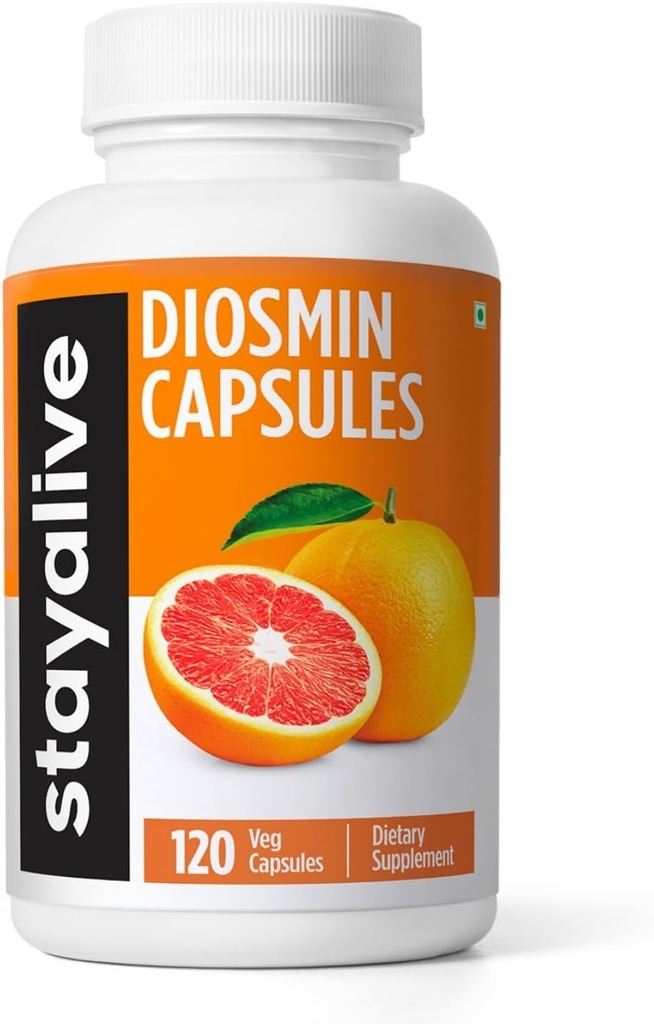 STAY ALIVE Pure Diosmin Complex 1000 mg Formula, 120 kapselia, Citrus Bioflavonoids Rich Fruit Extract, 2 kuukauden tarjonta, 100% kasvissyöjä, ei-GMO & Gluteeniton Diosmin täydennysosa