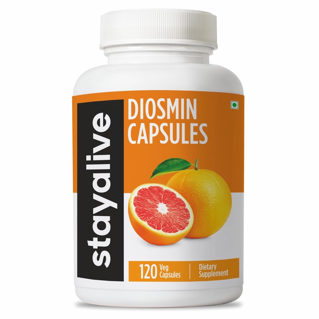 STAY ALIVE Pure Diosmin Complex 1000mg Formula, 120 Capsules, Citrus Bioflavonoids Rich Fruit Extract, 2 Month Supply, 100% Vegetarian, Non-GMO & Gluten Free Diosmin Supplement