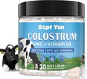Colostrum Soft Chew Supplement (3000mg + 40% IgG), Concentrado Bovine Colostrum Superfood Plus Vitamin D3 & Zine for Gut Health, apoio inmune, recuperación muscular e benestar, herba Fed, 30 Chews