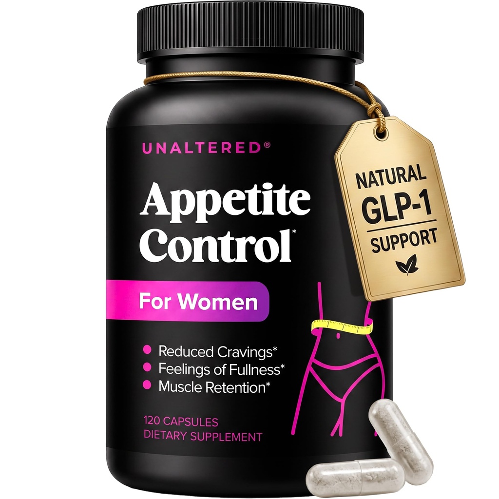 UNALTERED Appetite Control for Women - Support Cravings, Fullness, & Weight Management - Dietary Supplement with Chromium Picolinate & Glucomannan - 120 Vegan Capsules