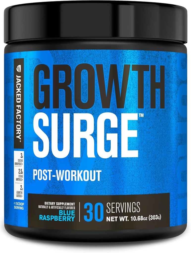 Jacked Factory Surge Creatine Post Workout w/L-Carnitina - Zilnic Muscle Builder & Recovery Supplement with Creatine Monohidrat, Betaine, L-Carnitine L-Tratrate - 30 Servings, Blue Raspberry