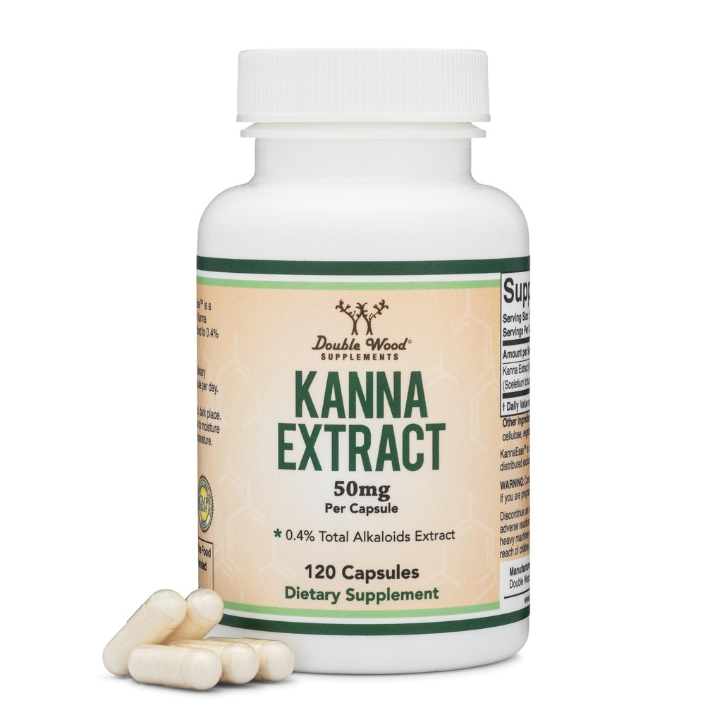 Kanna Extract Supplement (Sceletium Tortuosum) - 50mg Per Capsules, 120 Count - for Relaxation and Peace of Mind (Min .4% Total Alkaloids) Non-GMO, Gluten Free, Vegan Safe by Double Wood