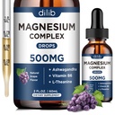 Magnesium Glycinate Liquid Drops, Magnesium Glycinate Supplement 500mg with Citrate, Malate, Ashwagandha, L-Theanine, Vitamin B6 for Sleep, Stress Relief, Bone, Muscle, Mood, Grape Flavor 2 Fl Oz