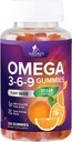 Omega 369 Gummies - Wegan Triple Omega 3 Suplement Gummy - Esencjalny tłuszcz Acids Oil 3 6 9 Complex Heart Support and Brain Support for Wolny od GMO, Pomarańcza - 120 Gummies