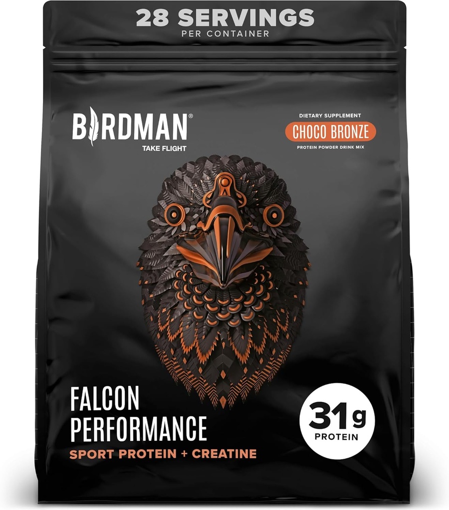 Birdman Falcon Performance Vegan Protein Powder, 31g Protein, 5g Creatin, 5g BCAA, Probiotika, Electrolytes, Pre Workout, Low Carb, Cukr zdarma & Dairy Free, Plant Based Chocolate Protein, 28 porcí