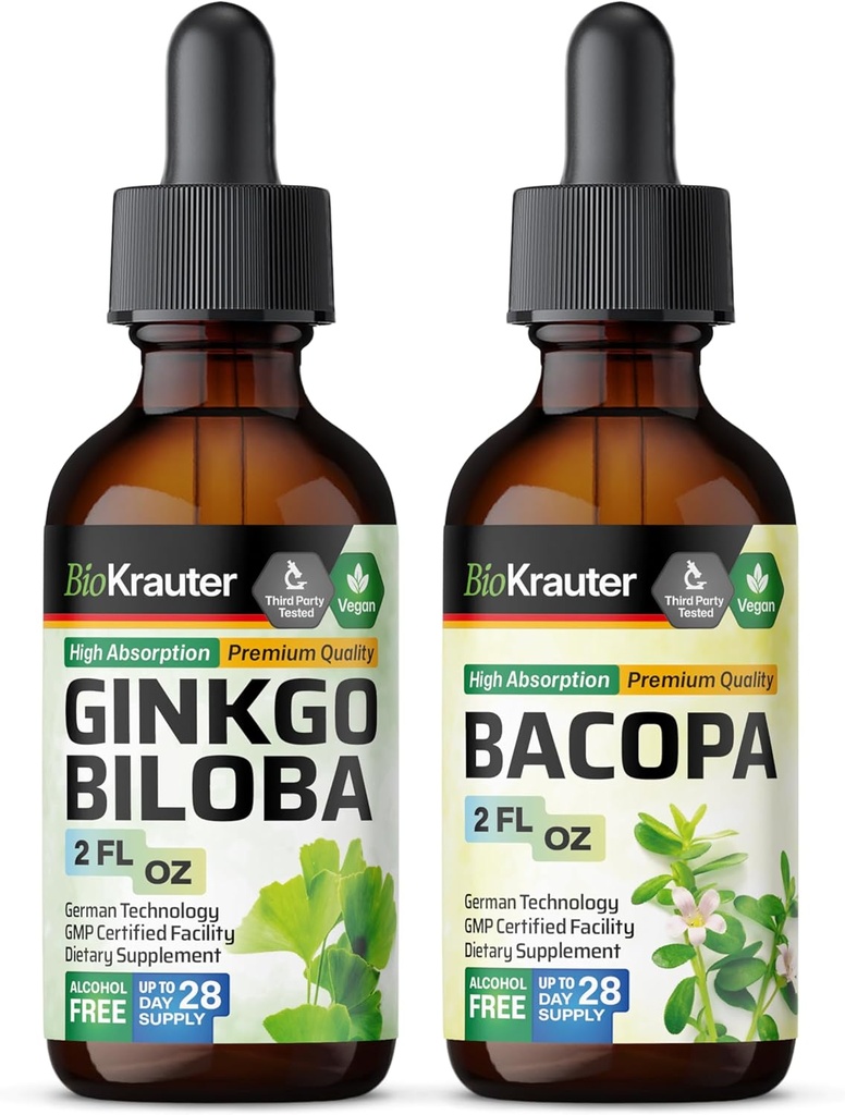 BIO KRAUTER Bacopa Tintura 2 Fl. Oz. & Ginkgo Biloba Tintura 2 Fl. Oz.