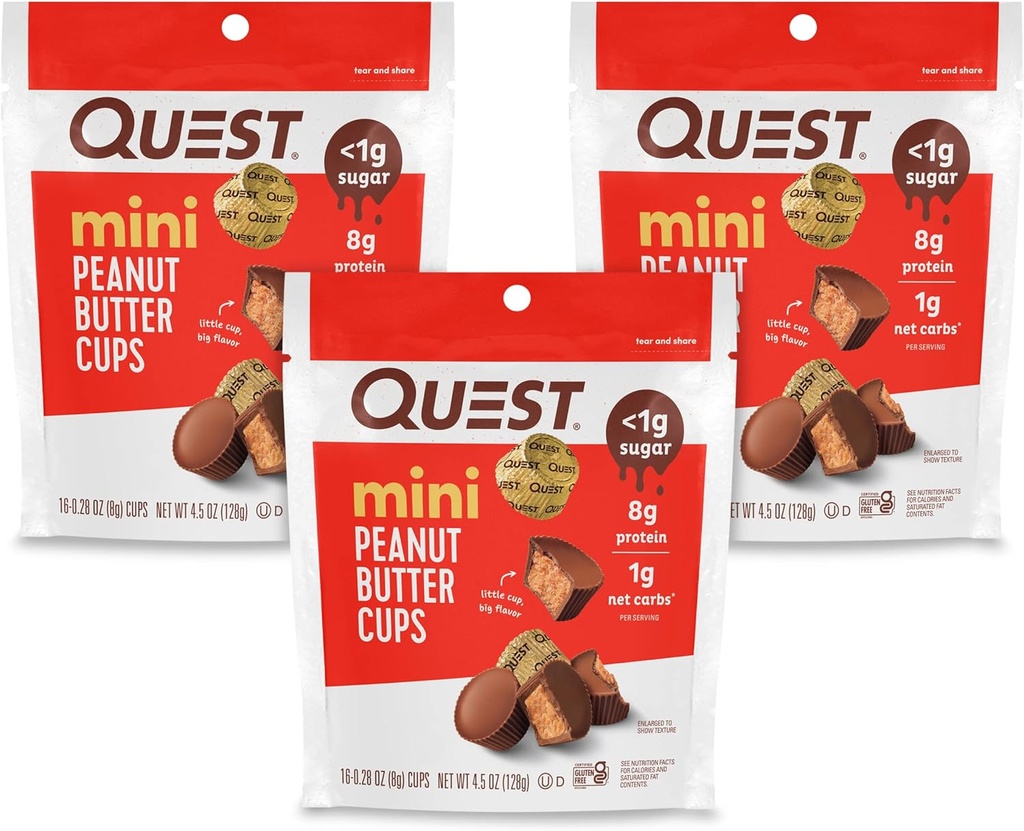 Quest Nutrition Mini Peanut Smørekopper, høy protein, lav carb, glutenfri, 16 greve (pakke med 3)