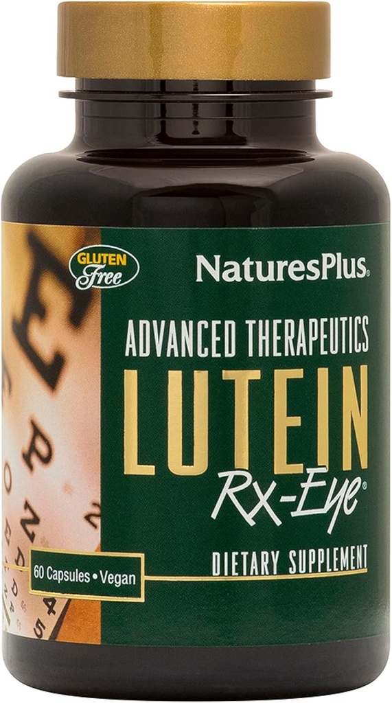Natures Plus Advanced Therapeutics Lutein Rx-Eye - 20 mg, 60 cápsulas vexetarianas - Suplemento de apoio á función do ollo mellorado con Zeaxanthin, Antioxidante - Gluten-Free - 20 servizos