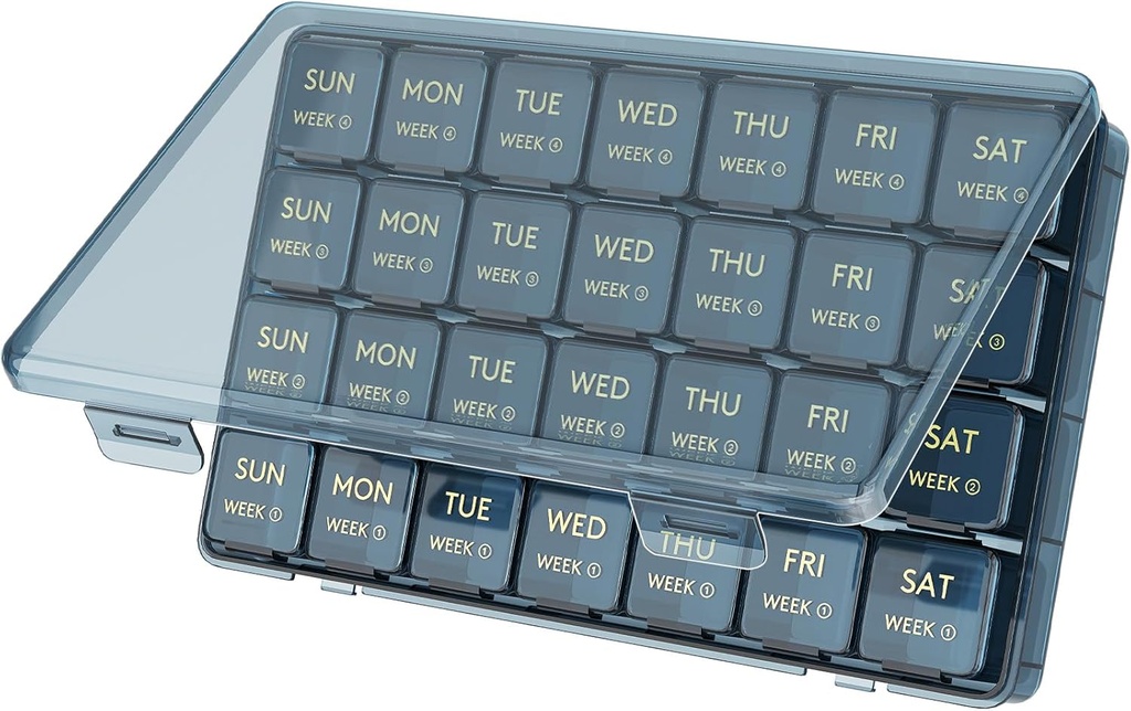 Lifewit Monthly Pill Organizer, 28 dagen pil Box, 4 weken een maand pil Cases, Grote Compartments Medicine Organizer voor Vitaminen, Visolie, Supplementen, Blauw