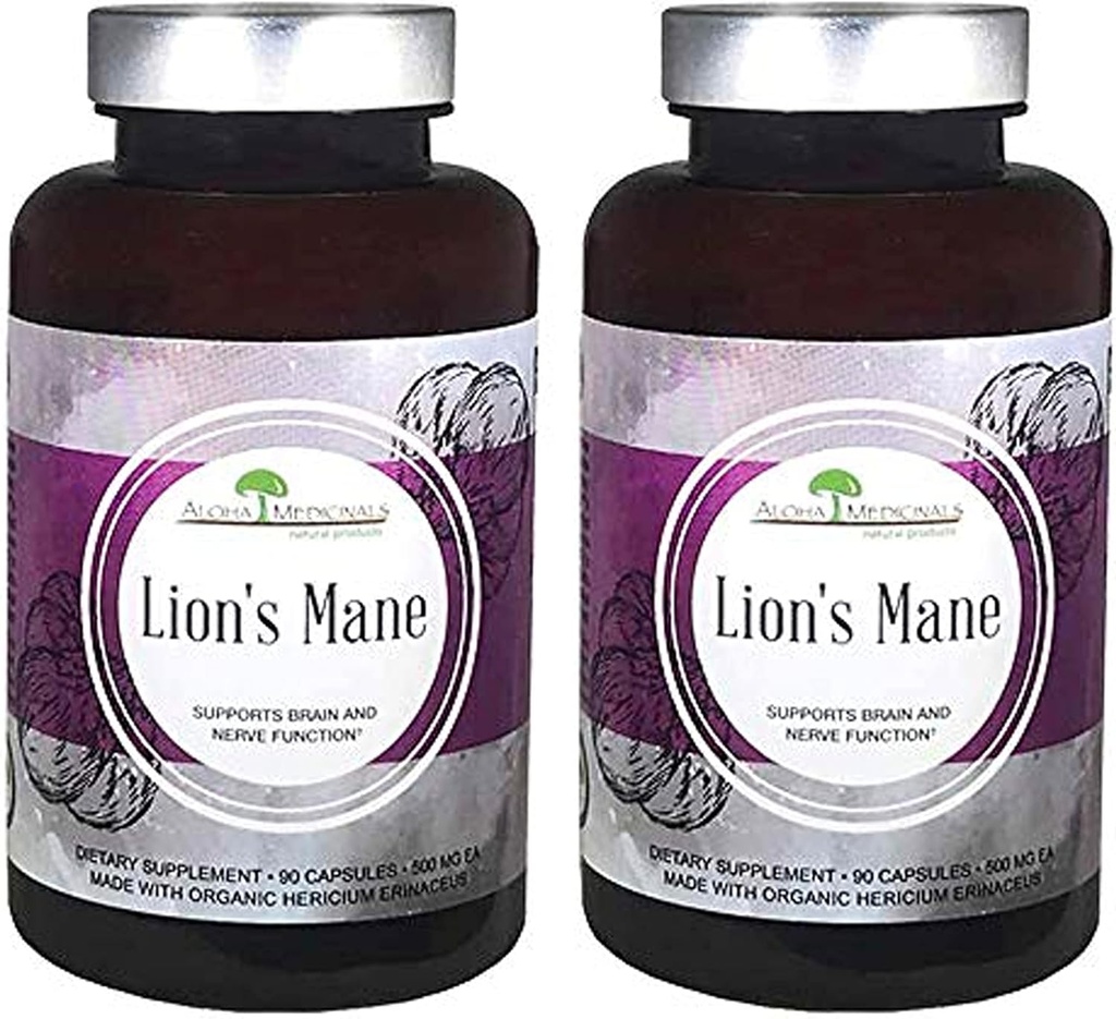 Aloha Medicinals Lion’s Mane, Certified Organic Mushroom Supplement, Packung von 2, 90 Kapseln Jede