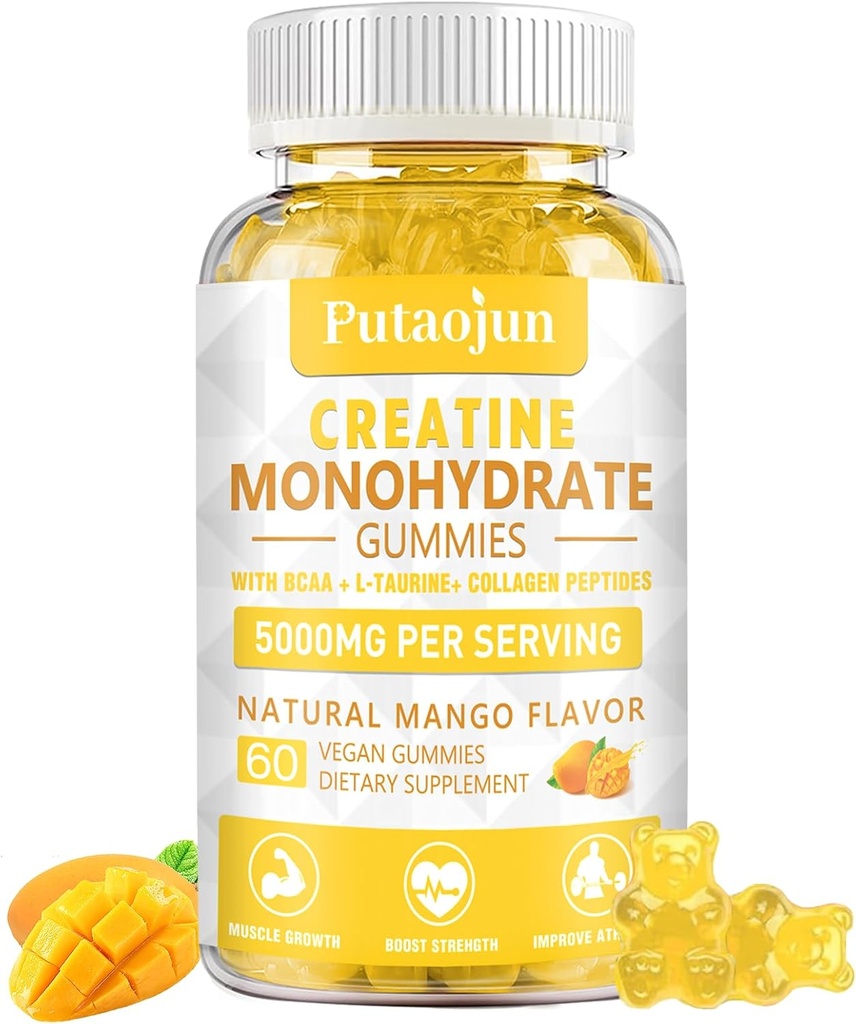 Cretine Monohydrate dengan Vitamin D3 & B12 124; Sugar- Free Hydrolyzed Collagen & Creakine Gummies = 124; 60