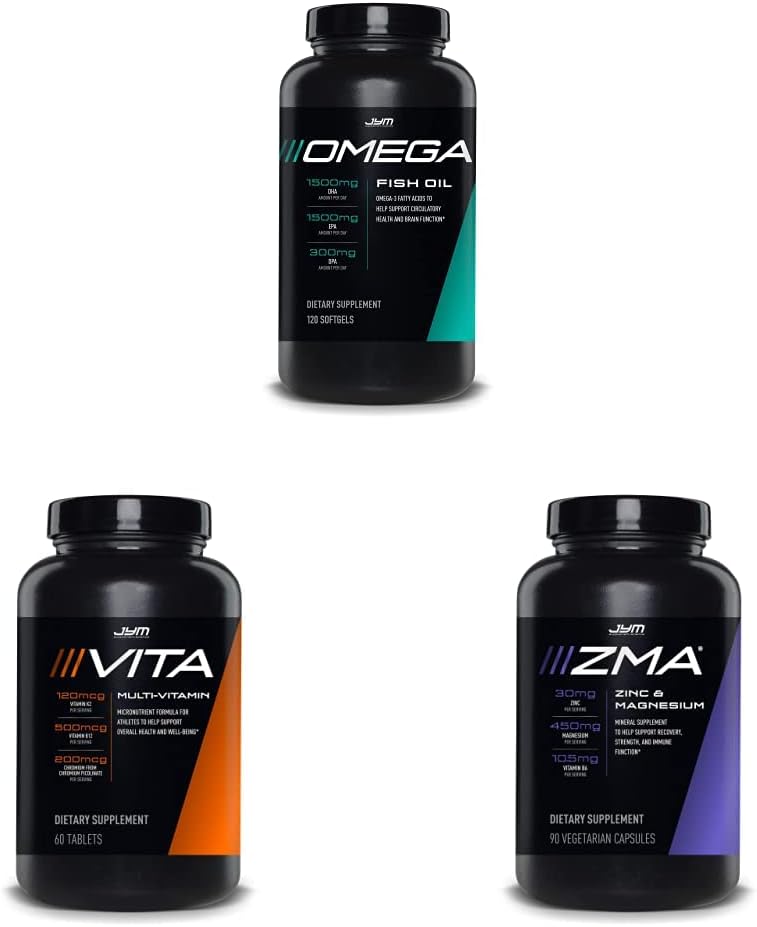 JYM Supplement Science Omega JYM Fish Oil + Vita JYM Kirol Multivitamin & Mineral Support ZMA