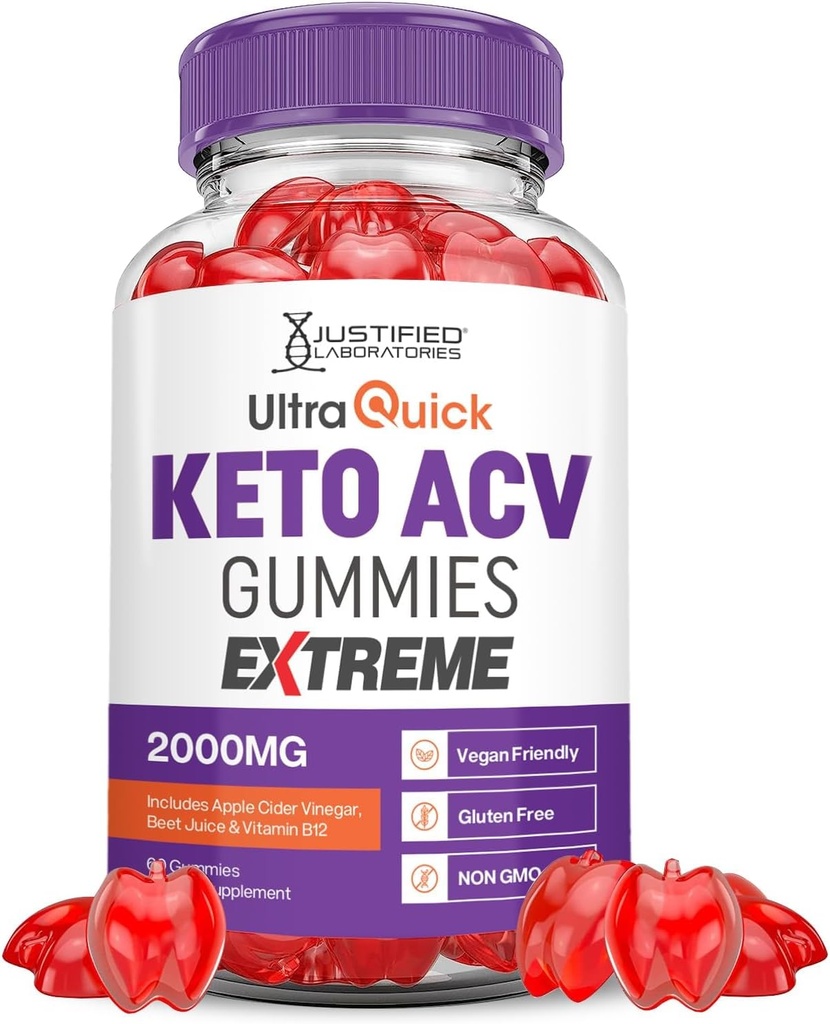 Justified Laboratories Ultra Quick Keto ACV Gummies Extreme 2000MG Ultraquick Keto Gummies Apple Cider Vinegar Geformuleerd met Granaatappel Beet Sap Poeder B12 Vegan Non GMO 60 Gummys