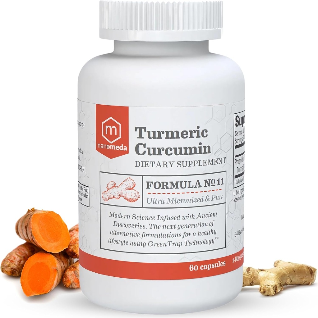 Nano Meda® Turmeric Curcumin med Boswellia | 100% Bioavailable, Patented Micronized Turmeric, Enhanced Absorption | Joint Support Supplement, 60 Count