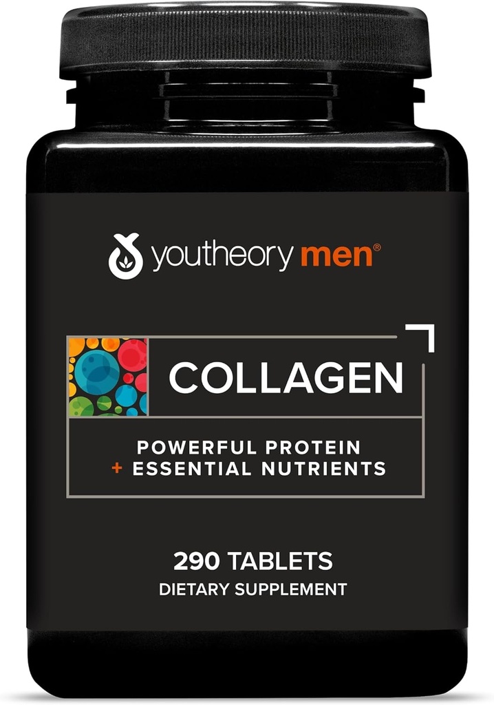 Youtheory Men's Collagen - 5.000 mg - Tägliche Kollagen-Ergänzung für Männer - mit 18 Aminosäuren - Gelenk, Knochen, Muskel, Haarwachstum, Nail & Skin Support* - 290 Tabletten (48-Day Supply)