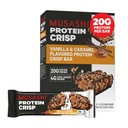 MUSASHI Protein Crisp Bar, 20g Protein, 4g Total Sugars, Vanilla & Caramel, Post Workout og Snack On The Go, 12 pakke med 2.1oz (60g) Barer