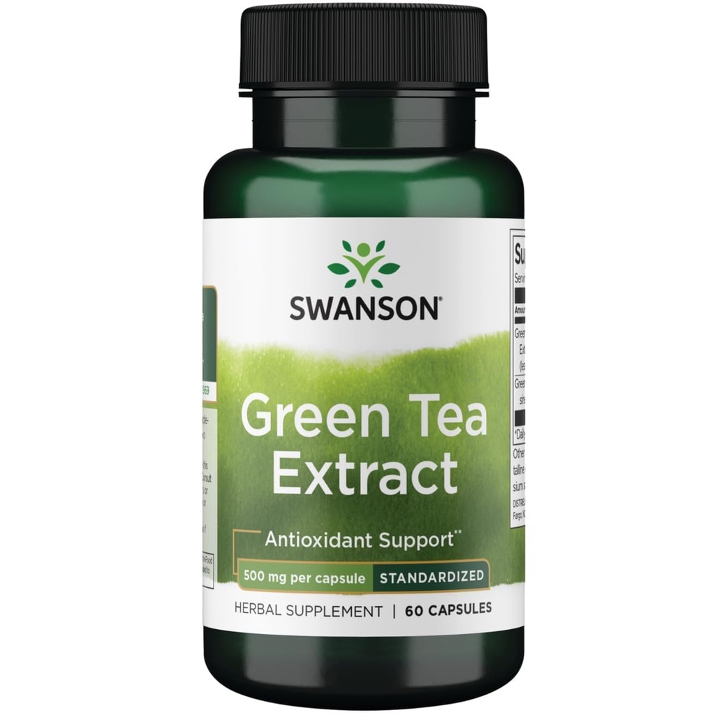 Swanson Green Tea Extract 500 mg for Antioxidant Support, 60 Capsules | Green Tea Antioxidants to Promote Immune, Cognitive, Metabolic and Heart Health; Standardized to 6% Polyphenols