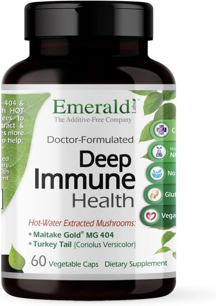 EMERALD LABS Deep Immune Health - Immune Support Supplement with Maitake Gold Mushrooms, Meriva Turmeric & Astragalus Extract - 60 растительных капсул (30-дневная поставка)