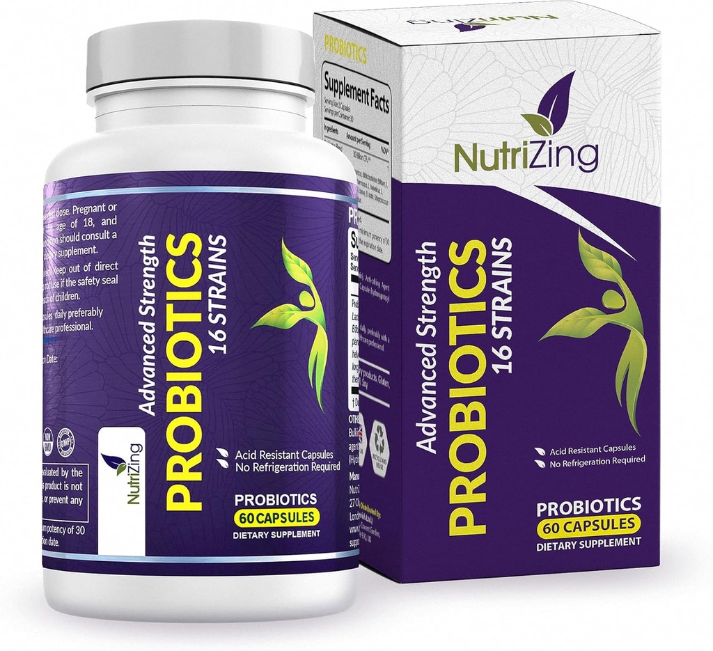 NutriZing Vegan Probióticos para a Saúde Digestiva - 30 bilhões UFC & 16 estirpes - Bifidobacterium & Lactobacillus Probióticos para homens e mulheres - Release tardia Probiótico Gut Health Supplement