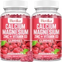 Kalsium Magnesium Sink Gummies med Kalium vitamin C, B6, D3, K2 - Kalsium for kvinner og menn - Kalsium Magnesium Sink Multi vitamin Supplement for ben, muskler, tenner, rolig, Mood - 2 Pack - 60 Cts