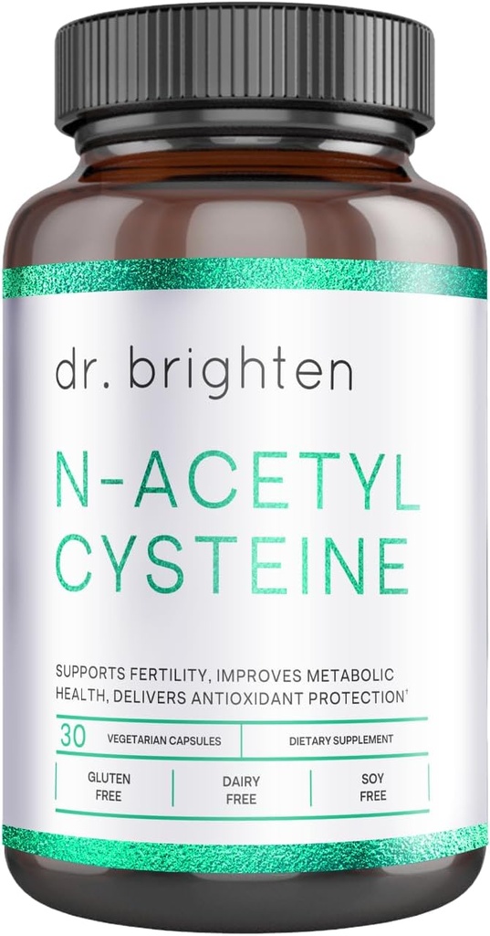 Dr. Brighten N-Acetyl-Cysteine (NAC) — Powerful Glutathione Precursor Amino Acid Supplement for Optimal Detoxification, Immune Function, and PCOS — 30 Capsules