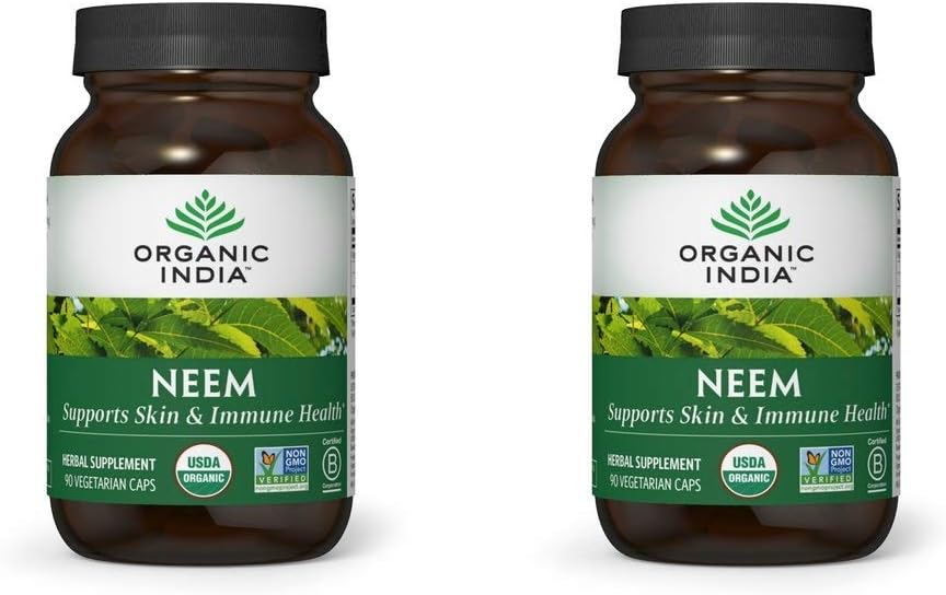 ORGANIC INDIA Neem Lehtkapslid, taimsed täiendused - toetab nahka, immuunsust ja maksa tervist, detox, vegan, gluteenivaba, USDA sertifitseeritud orgaaniline - 90 kapslit (2-Pack)