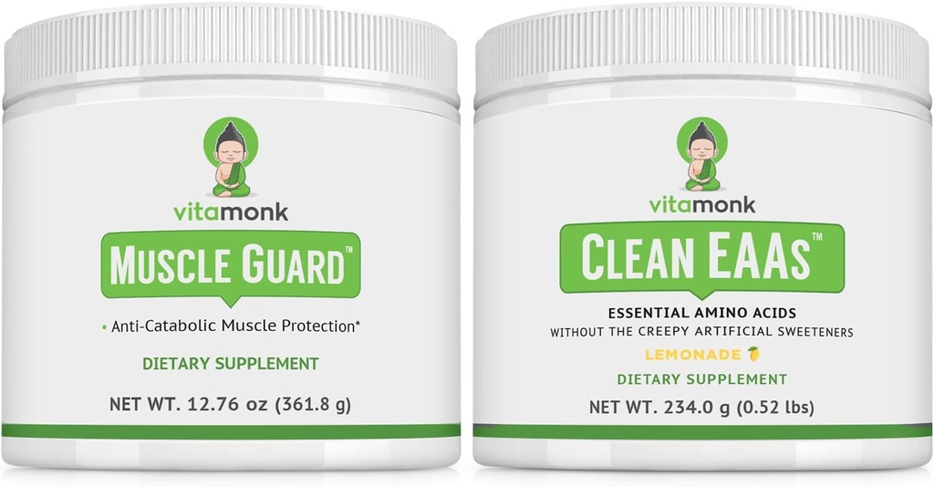 VitaMonk Muscle Guard & Clean EAA Bundle, HMB, EAA:t, D-vitamiini, magnesium, 9 Essential Aminohapot lihasten kasvua, Recovery & Performance, sitruunan maku, ei keinotekoisia makeuttajia