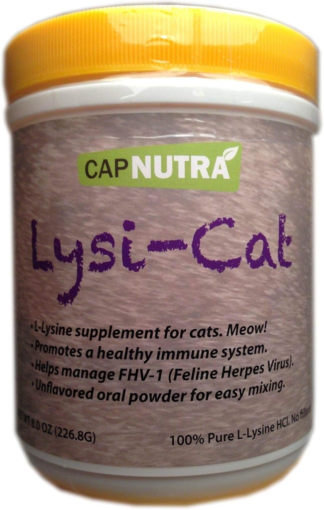 Lysi-Cat Lysine Supplement för katter, 8 oz. Canister, 500 portioner, stöder ett hälsosamt immunsystem, gratis skopa ingår!