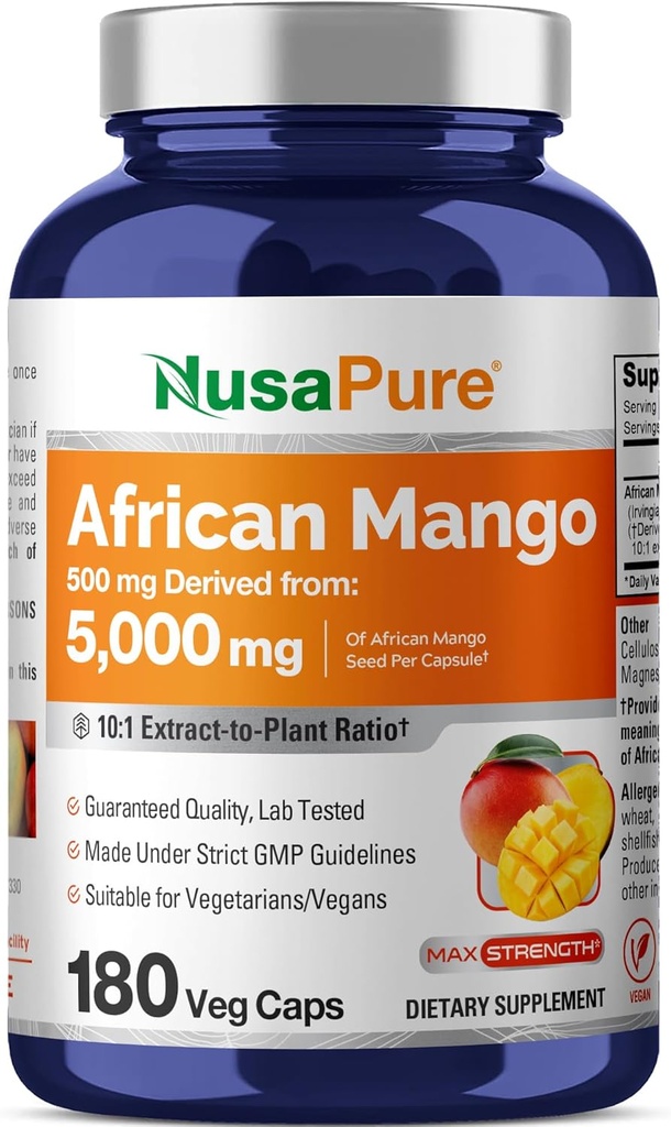 NusaPure Afrika Mango 10:1 çıxış, Veggie Caps başına 5000 mq üçün 500 mq Equivalent 180 Kapsül (Non-GMO, Vegan)