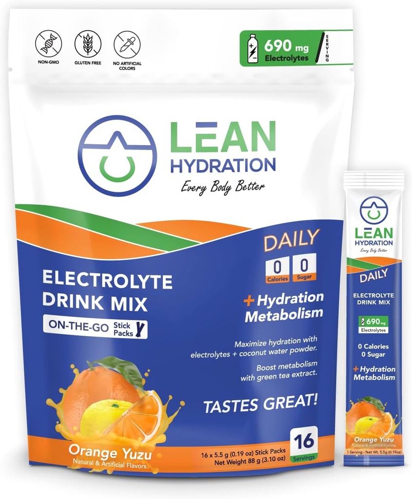 Daglige Electrolyte Packets Drikke Blande Zero Calories, Zero Sugar Plus Vitaminer, Mineraler og mer | 16 ct (Orange Yuzu)