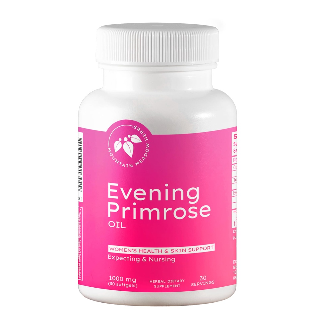 Mountain Meadow Herbs Evening Primrose Oil 1,000mg – Omega-6 Fatty Acids for Women’s Health, Supports Clear Skin & Hormonal Balance, Gluten-Free, Easy-to-Take Softgels (30 Count)