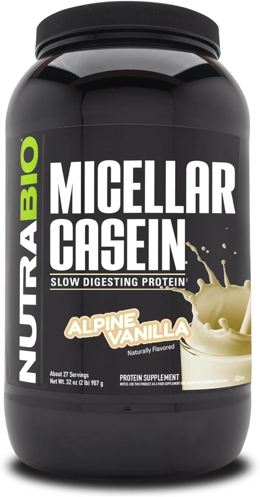 NutraBio kaseiini valgu pulber, Micellar Casien pulber, 25 g aeglase seedimise valk, aitab hoida teid täis, üleöö lihaste taastumine ja kasv, BCAA & EAA, Gluteenivaba, Sojavaba, 2lb Vanilla