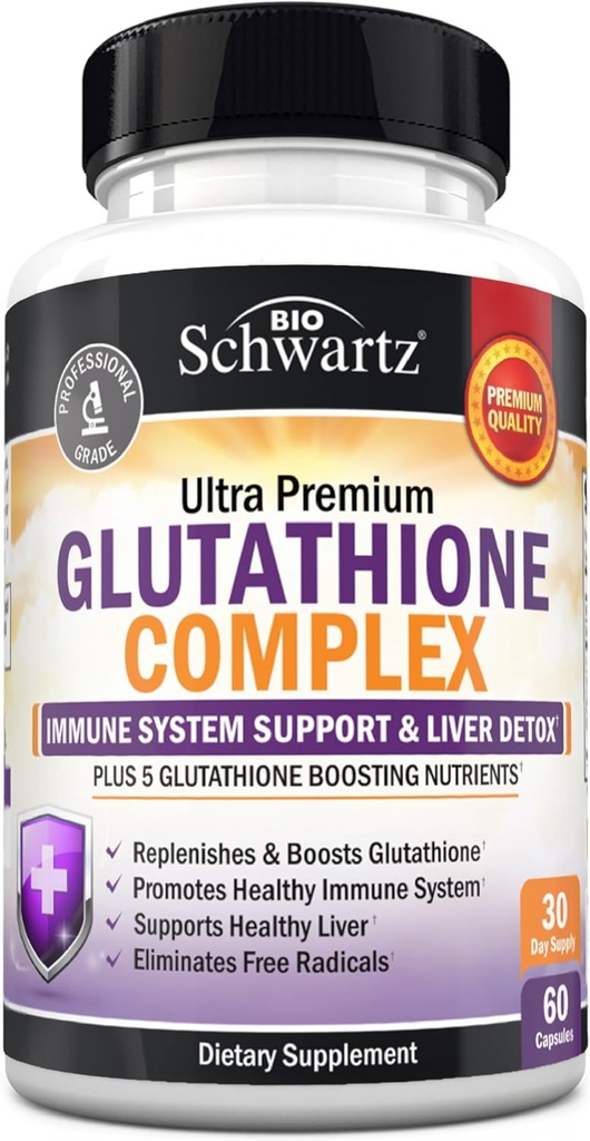 BioSchwartz Glutatione Supplement 500 mg - Maksa Detox kanssa Quercetin, C-vitamiini, Milk Thistle, Alpha Lipoic Acid - Immuno tuki pilleri - Tehostettu immuniteetin puolustus Health Formula - 60 kapselia