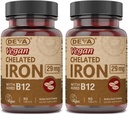 DEVA Nutrition Vegan Chelated Iron 29 mg Fortified with B-12 - High Potency, Easy to Swallow - 90 Tablets, 2-Pack
